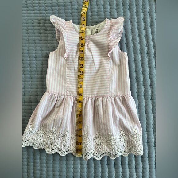 GAP Kids Little Girl Sleeveless Flutter Accent Ticking Stripe Eyelet Trim Dress - Picture 7 of 9